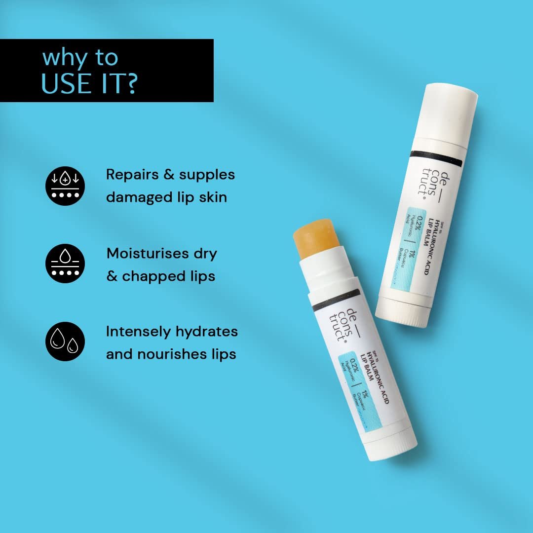 Deconstruct Hyaluronic Acid Lip Balm With 1% Cupuacu Butter | For Fuller lips, Dry Lips, Reduces Flakiness | Protects & Nourishes Dry Chapped Lips | Lip Balm For Women & Men | 4gm - Image 5