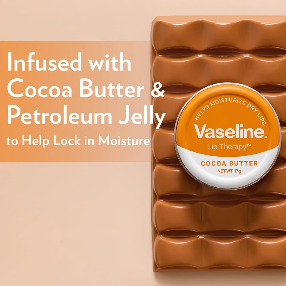 Vaseline Lip Tins Cocoa Butter, 17G|Infused With Cocoa Butter For Hydration & Glossy Shine, Transparent - Image 6