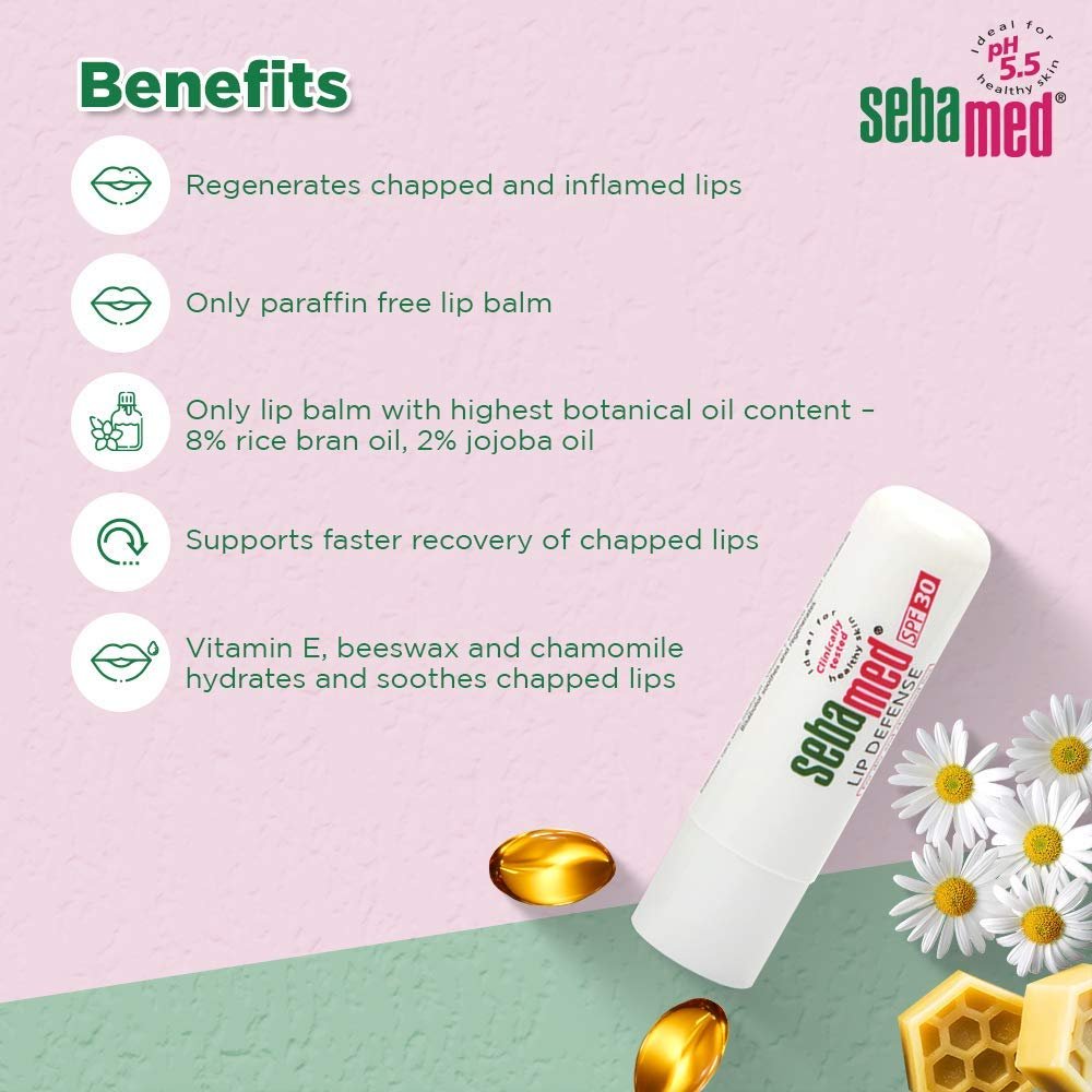 Sebamed Lip Defense Lip balm with SPF 30 + Vit E | Regenerates dry, chapped lips quickly & effectively | Intensive care with Vit E, Jojoba Oil & Chamomile |Dermatologically & clinically tested | For Men & Women | Free from Mineral Oil, Parabens l 4.8 gm - Image 6