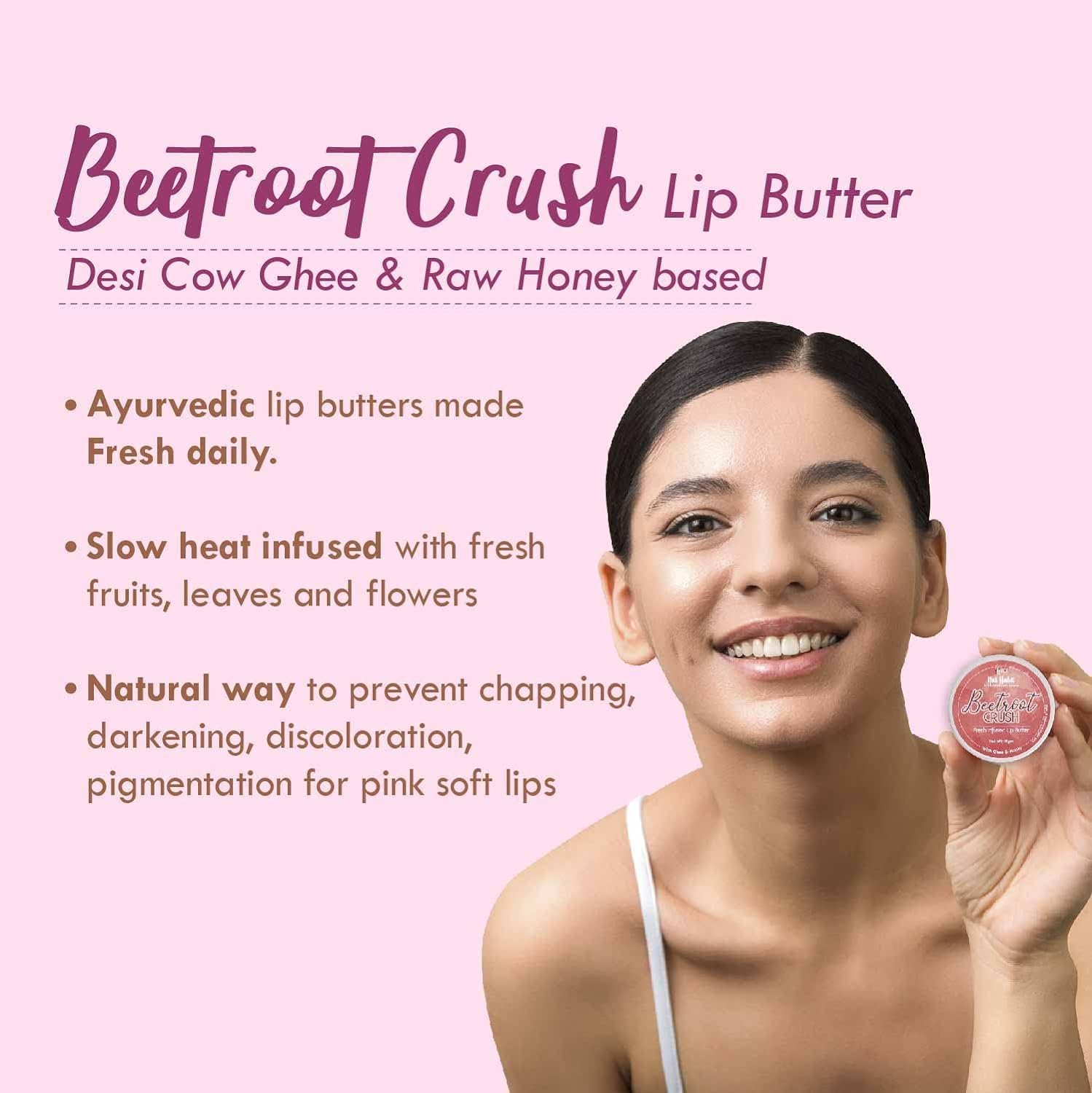 Nat Habit Lip Balm Fresh Beetroot Crush 10gm Lip Butter With Desi Ghee & Raw Honey For Natural Pink Lips, Nourishment, Dark And Chapped Lips - (Pack of 1) - Image 2