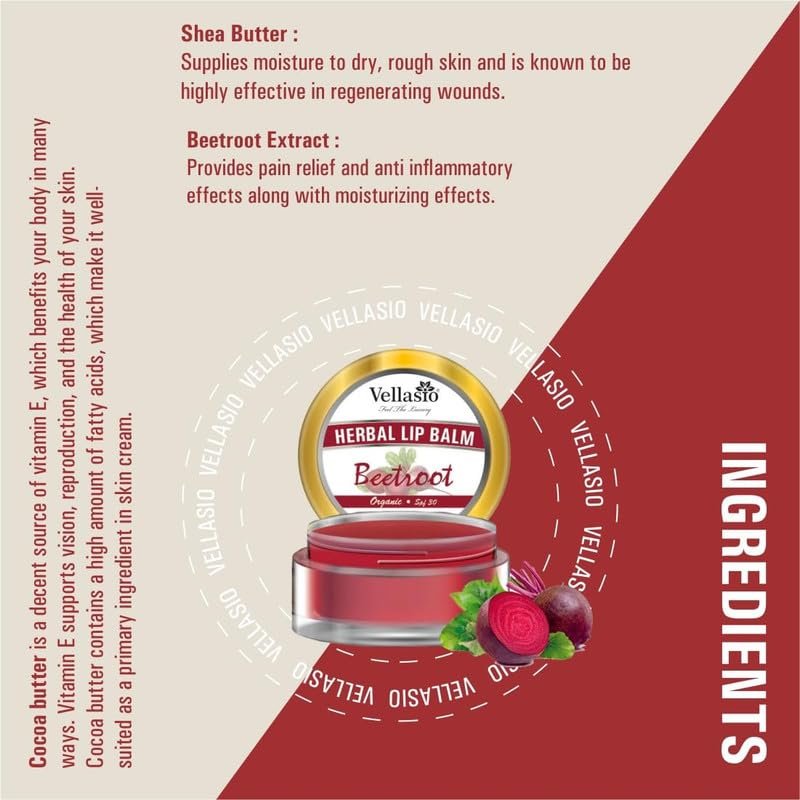 VELLASIO Beetroot Lip Balm For Dark Lips To Lighten With Spf 30, Shea Butter, And Vitamin E Lip Balm Best For Both Women And Men (15Gms), Red - Image 5