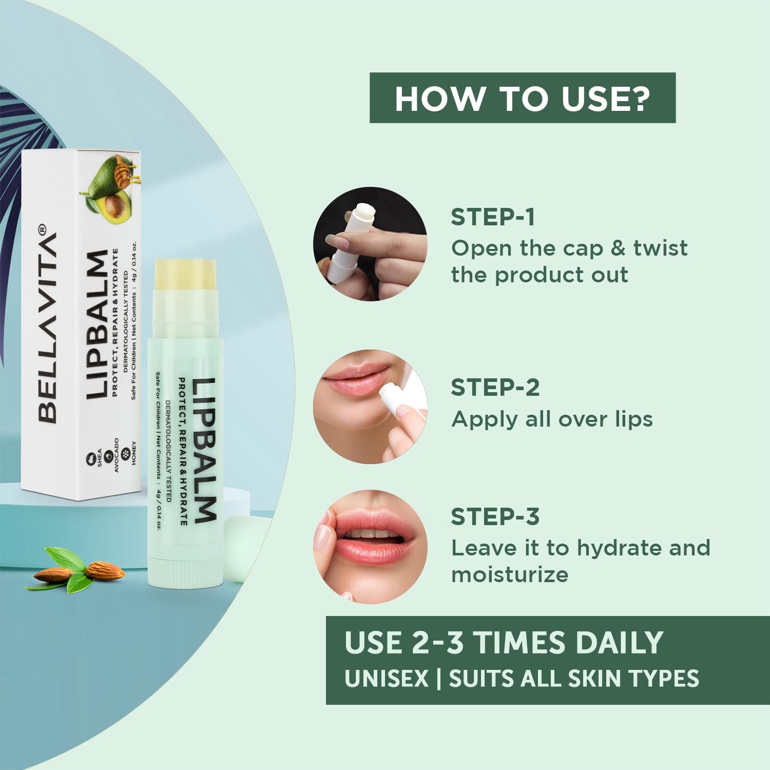 Bella Vita Organic Natural LipBalm for Dry Damaged & Chapped Lips Enriched with Shea Butter, Avocado 4 gm - Image 5