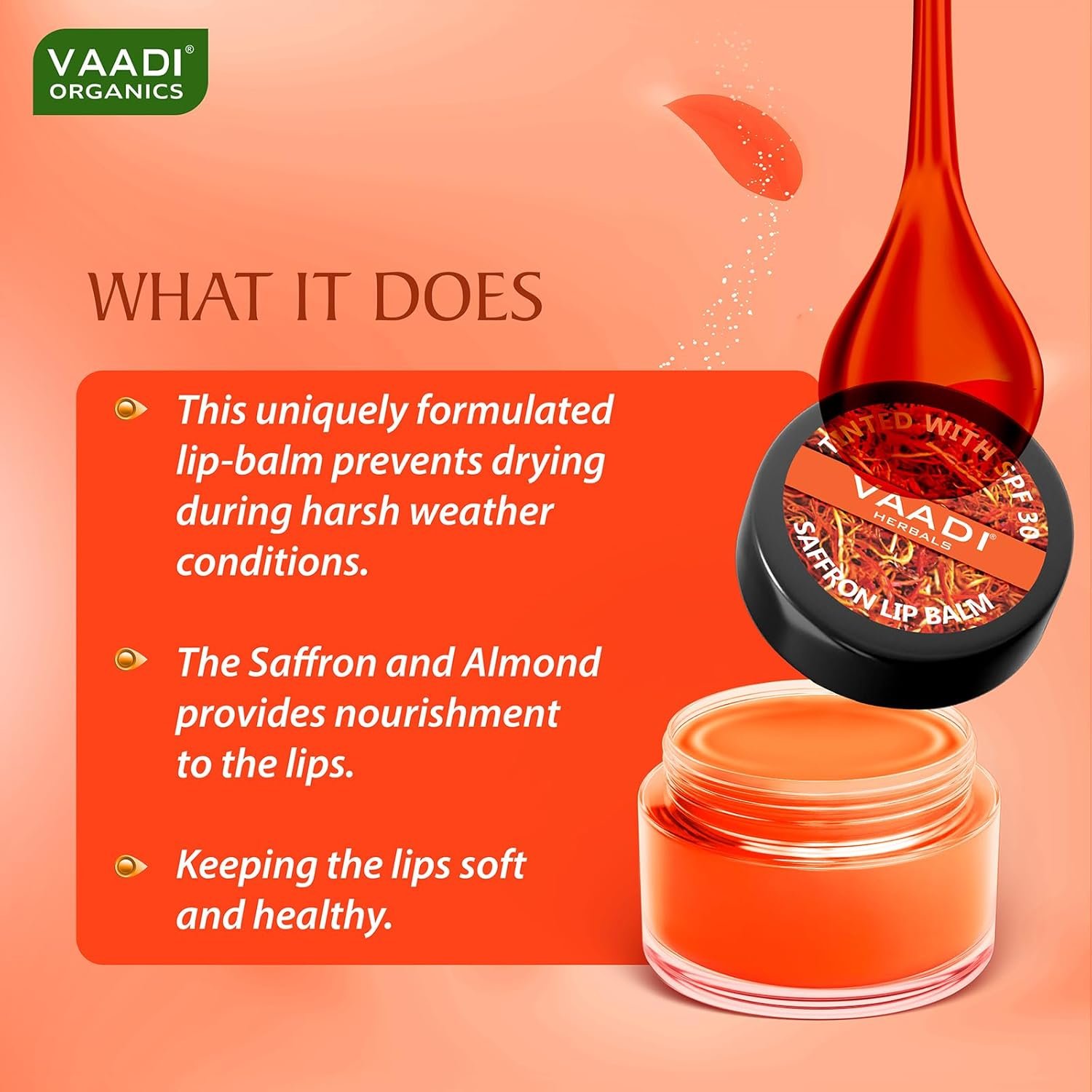 Tinted Saffron Lip Balm with Strawberry Extract, Almond oil & Shea Butter with SPF30 for Dry, Chapped & Sun Damaged Lips (10 gms) - Image 4