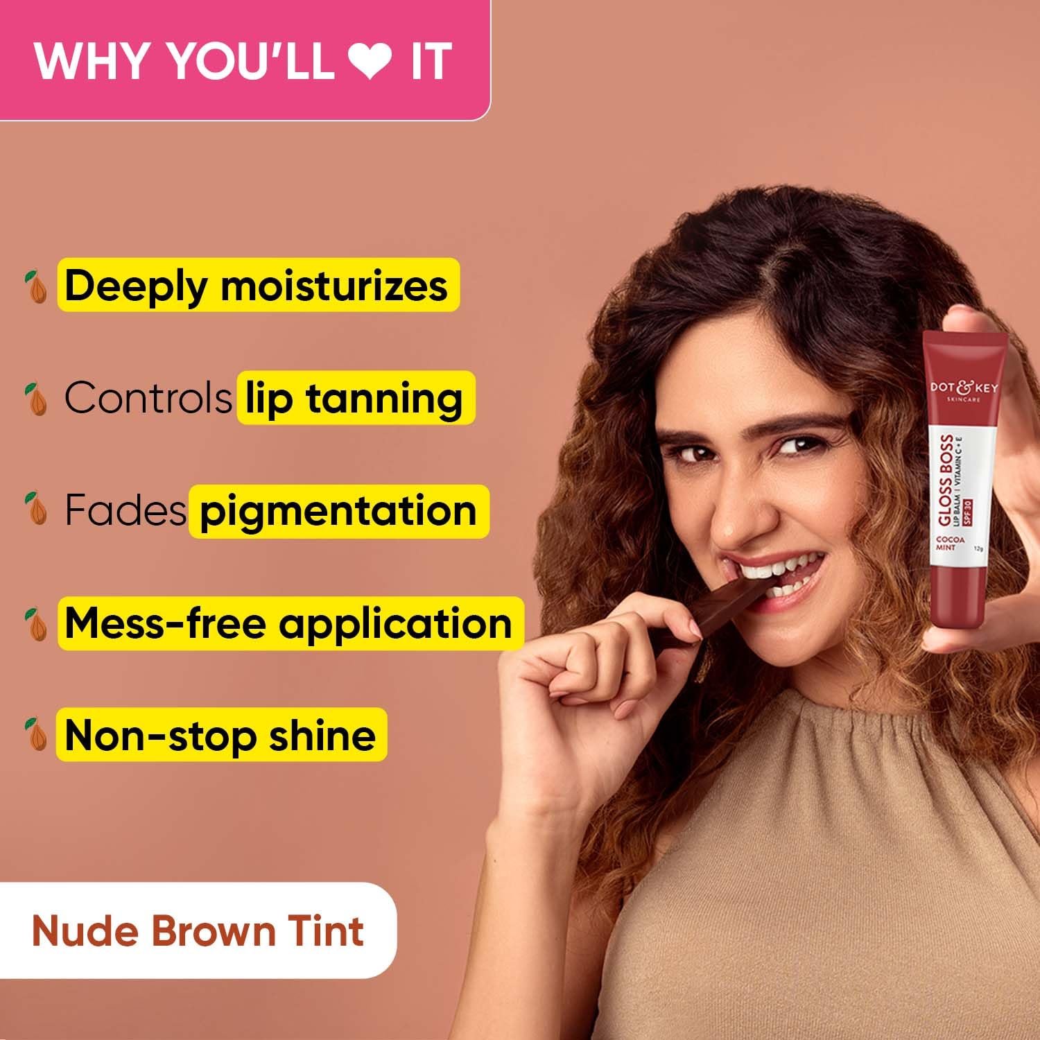 Dot & Key Cocoa Lip Balm with Shea Butter (12gm) for Naturally Glowing and Hydrated Lips | With SPF 30 for Sun Protection + Vitamin C + E | Lipbalm for Dry & Dark Lips | Lip Balm for Women - Image 4