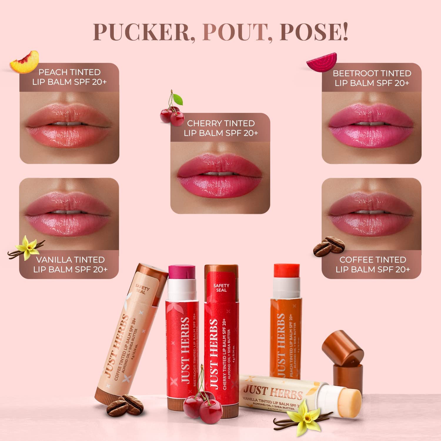 Just Herbs Tinted Lip Balm for Men and Women with SPF 20+ for Dark Lips to Lighten 4 g - Image 4