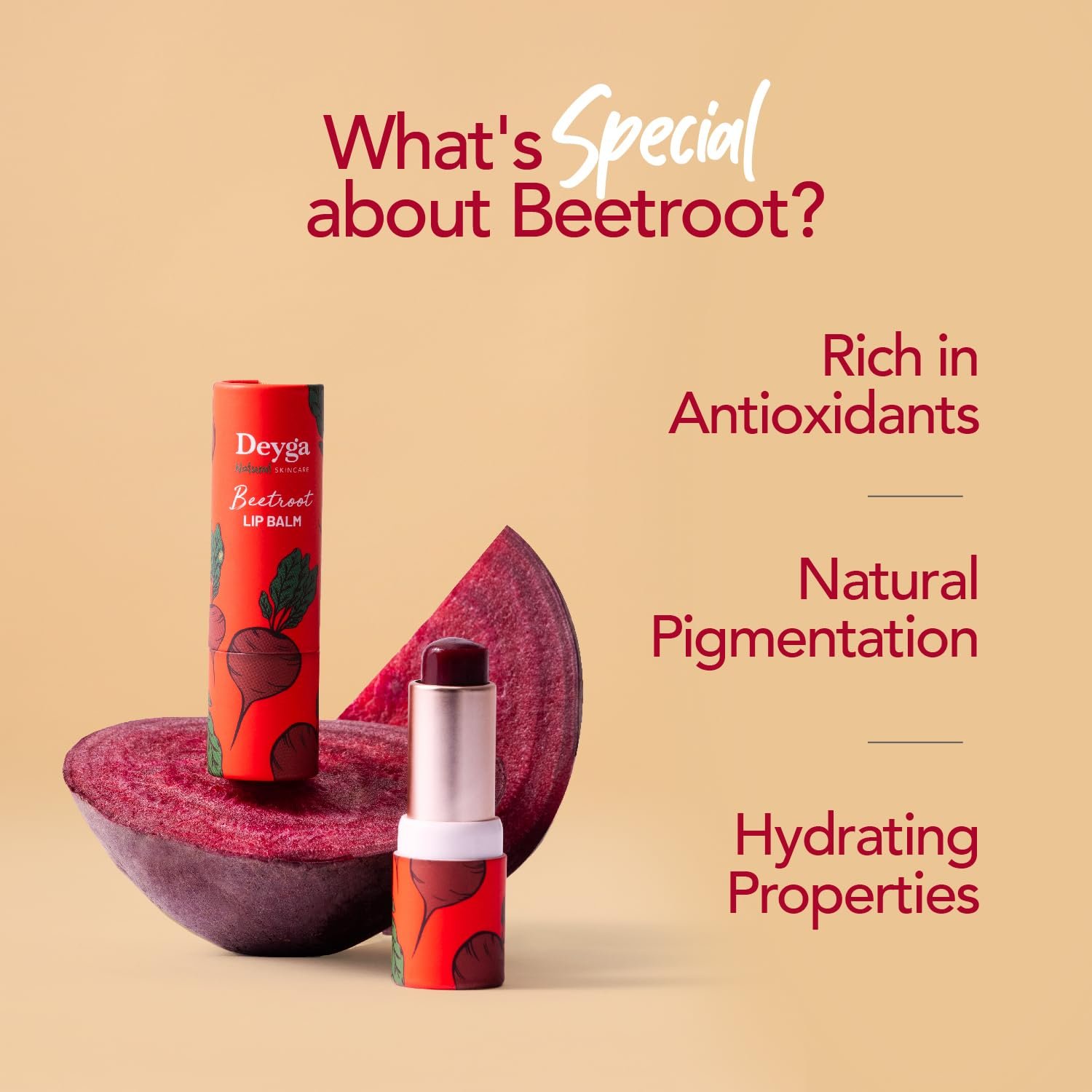 Deyga Beetroot Stick Lip Balm | Tinted Lip Care | For Dry & Chapped Lips | For Women & Men - Image 2