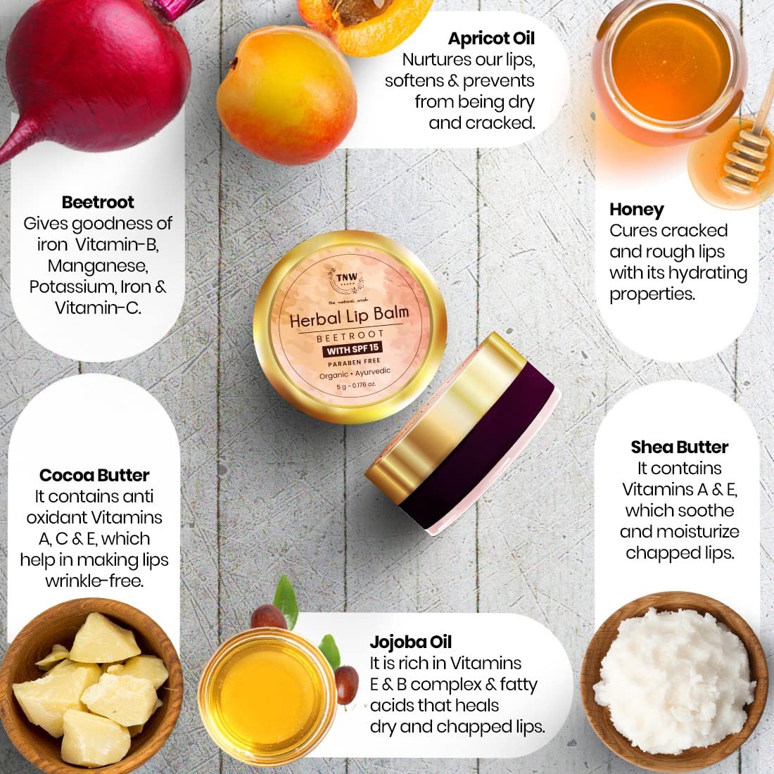 TNW-THE NATURAL WASH Herbal Beetroot Lip Balm For Dry Damaged and Chapped Lip - 5gm | Enriched with Cocoa Butter, Shea Butter & Essential Oils | Lip Balm with SPF 15 | For Nourish & Moisturize Lips | For Women & Men - Image 3