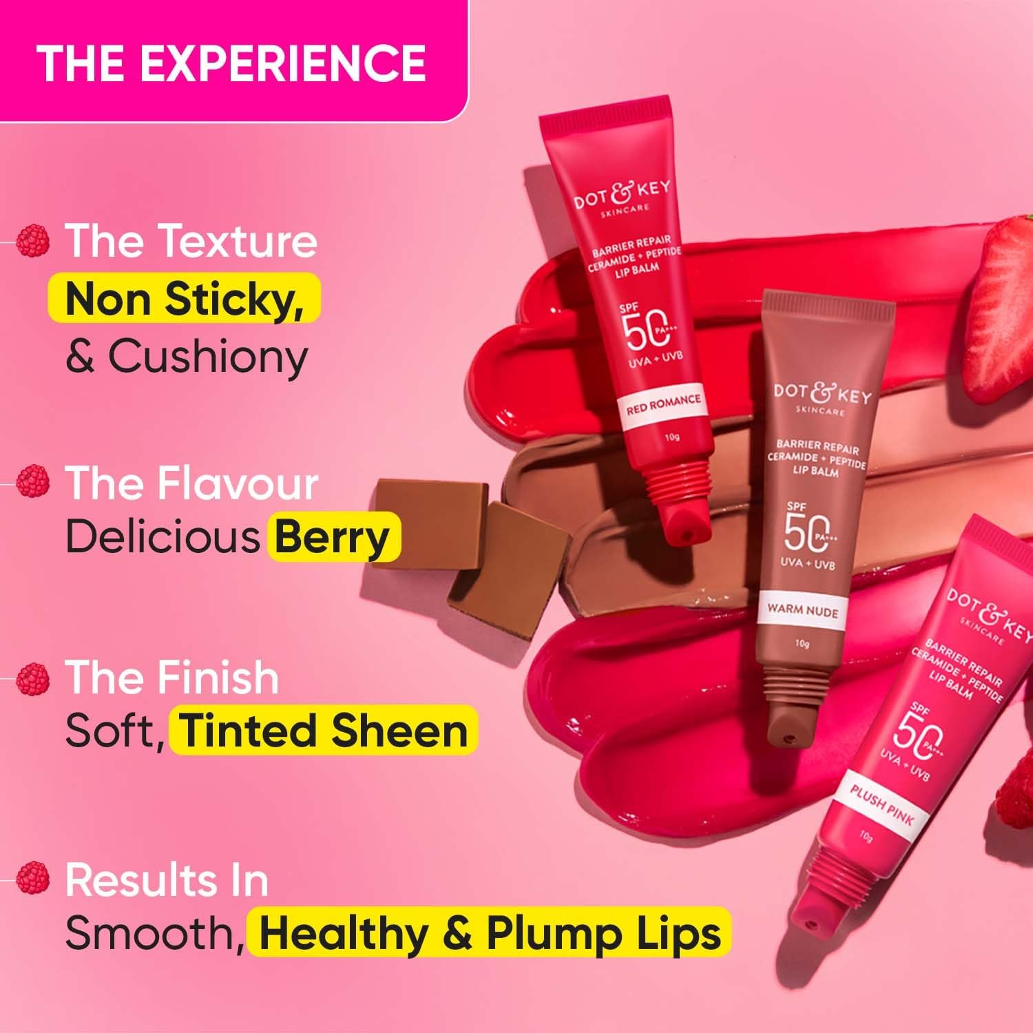 DOT & KEY Dot&Key Ceramide&Peptide Barrier Repair Lip Balm Spf 50,Pa+++ For Normal Skin|Plush Pink|Boosts Collagen&Instantly Plumps Lip|Lip Balm For Women|10Gm - Image 5