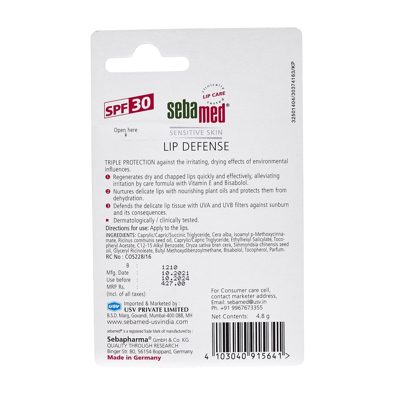 Sebamed Lip Defense Lip balm with SPF 30 + Vit E | Regenerates dry, chapped lips quickly & effectively | Intensive care with Vit E, Jojoba Oil & Chamomile |Dermatologically & clinically tested | For Men & Women | Free from Mineral Oil, Parabens l 4.8 gm - Image 4