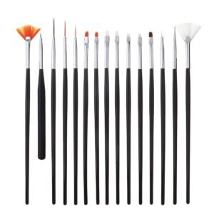 First Try Nail Art Painting Brush Set | Acrylic UV & Poly Extension Gel Drawing Polish Brush Tool Kit | Tips Builder Design Dotting Brushes DIY | Nail Art Decoration Accessories – 15 Pcs. (Black)